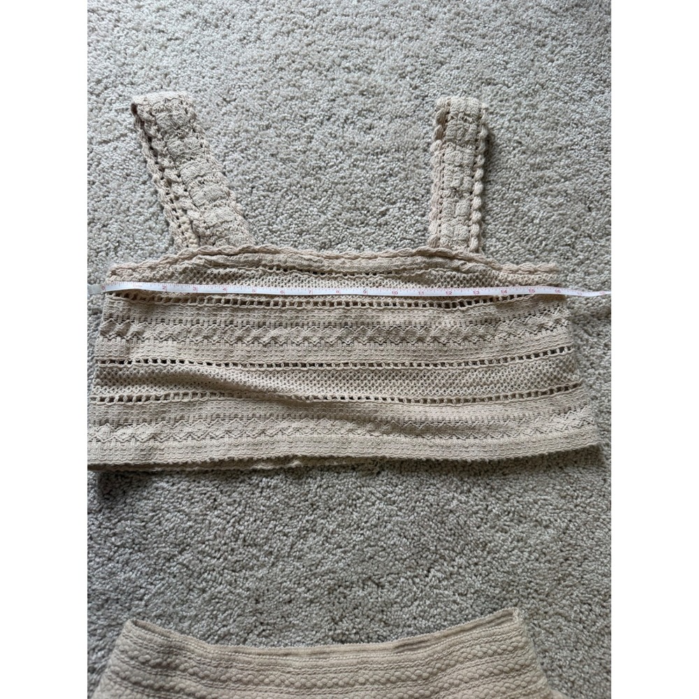 Aerie Crochet Matching Set Beige Crop Top Tiered Ruffle Mini Skirt Small Boho - Picture 7 of 9